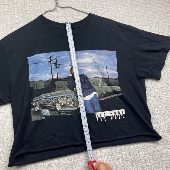 90s Style Ice Cube Graphic Crop Top T-Shirt Wom Sz M Black Distressed Hip Hop - Picture 6 of 12